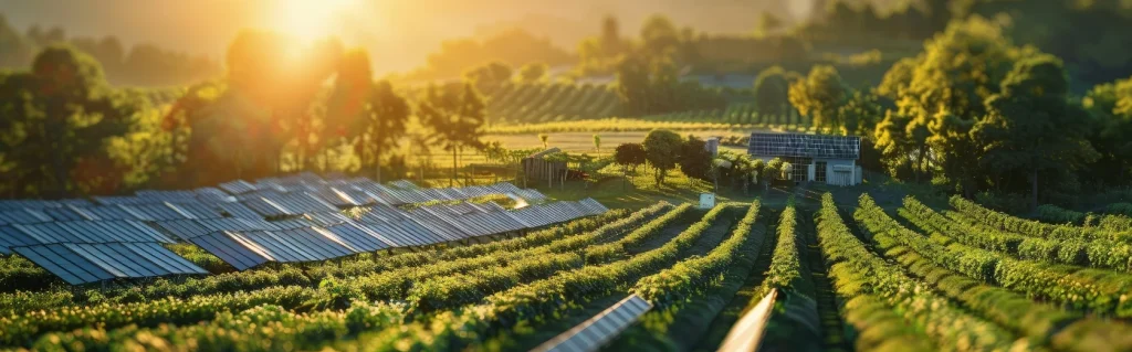 Panneaux solaires positionnés dans des cultures en symbiose