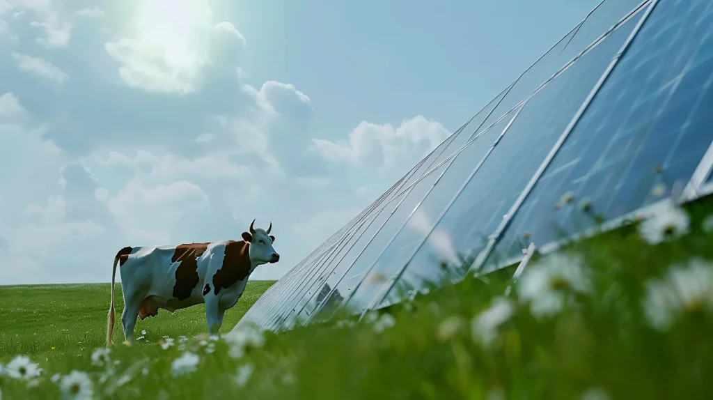 Panneau solaire dans un pâturage bovin