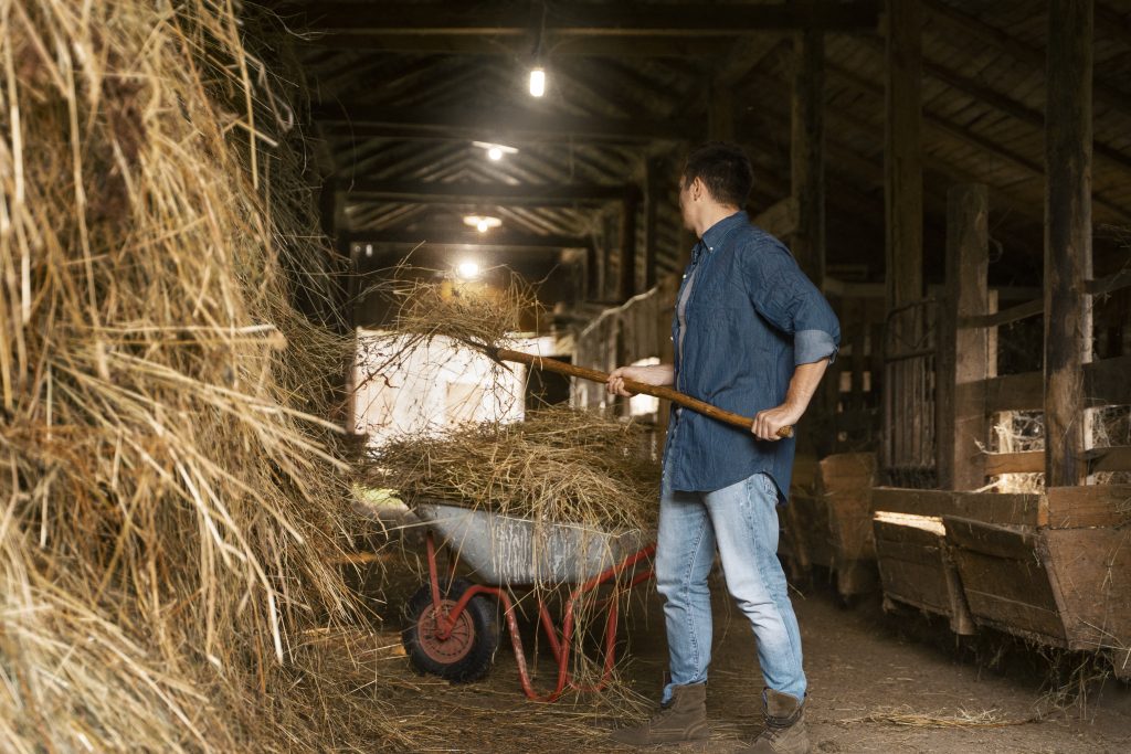 homme travaillant avec une fourche