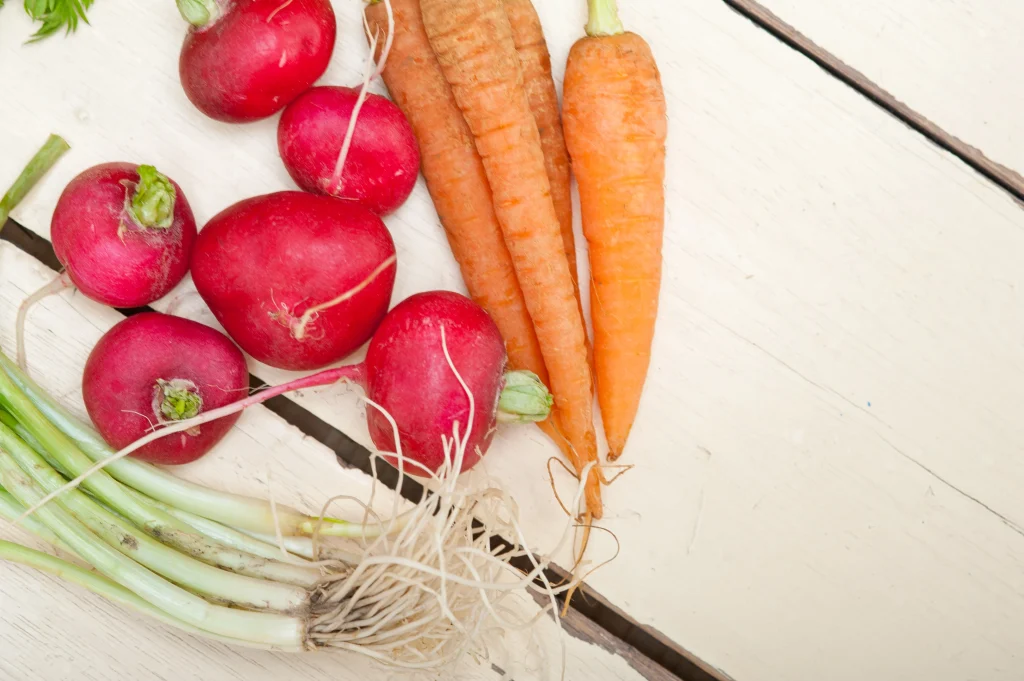 carottes et radis sur une table