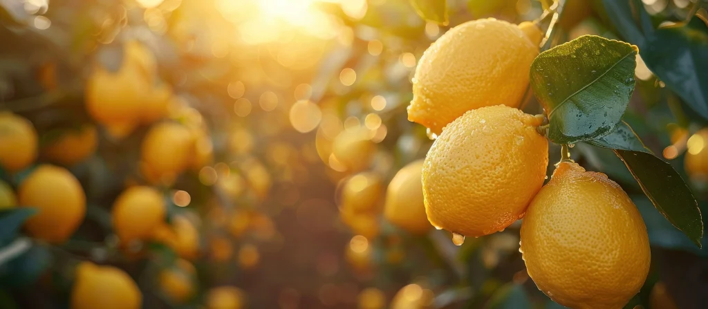 couché de soleil sur des citronniers